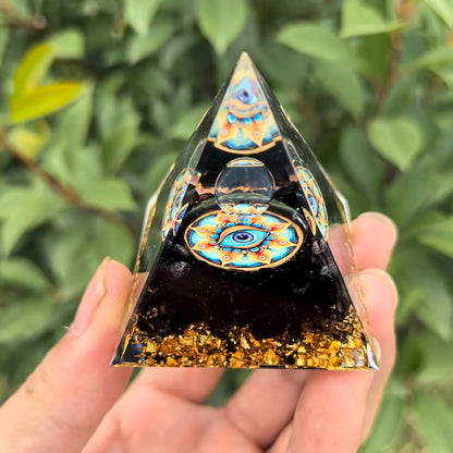 Lapis Lazuli Ball & Pyramid Crystal - Golden Base Decor
