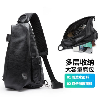 Men's USB Charging Crossbody Bag – Waterproof iPad Chest & Motorcycle Shoulder Bag