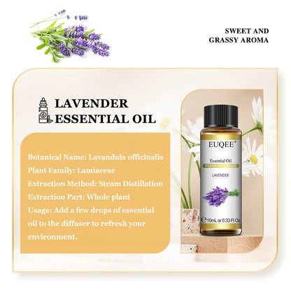 EUQEE 10ml Reines Natürliches Ätherisches Öl Lavendel Jasmin Eukalyptus Vanille Sandelholz Süße Orange Zitrone Oregano Neroli Duft