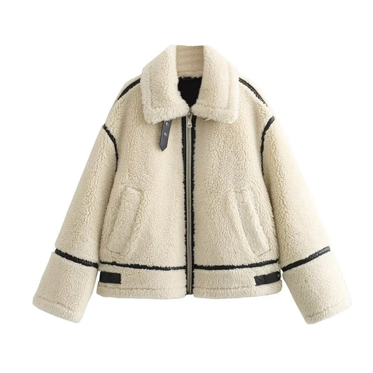 RARF Women's Faux Fur Motorcycle Jacket Coat