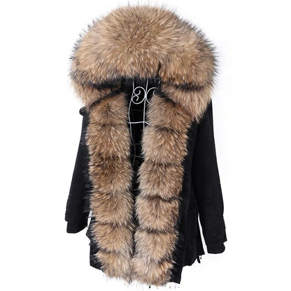 2024 Maomaokong Winter Jacket Women Big Natural Real Fox Raccoon Fur Collar Coat Female Clothing Removable Inner Lining Parkas