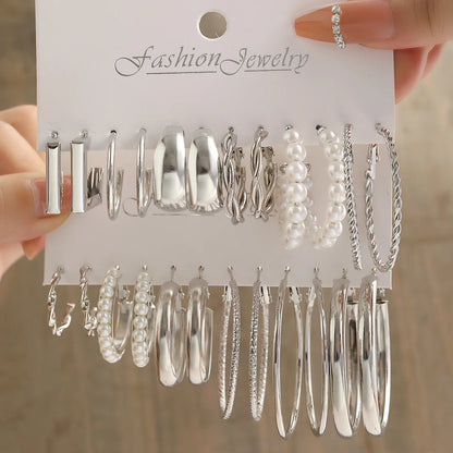 54 Pcs/Set Vintage Elegant Pearl Earrings Ring Heart Pendant Necklace Bracelet For Women Boho Daily Wear Jewelry Set Gifts 2024