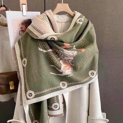 Luxury Winter Faux Cashmere Scarf Women 2025 fashionable Little horse thickened European and American warm Shawl