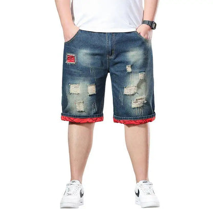 Herren Blaue Denim Shorts Mode Casual Jeans Kurze Hosen mit Taschen zerrissen und Kratzer Dekoration Asiatische Größe 28-40 42 44 46 48
