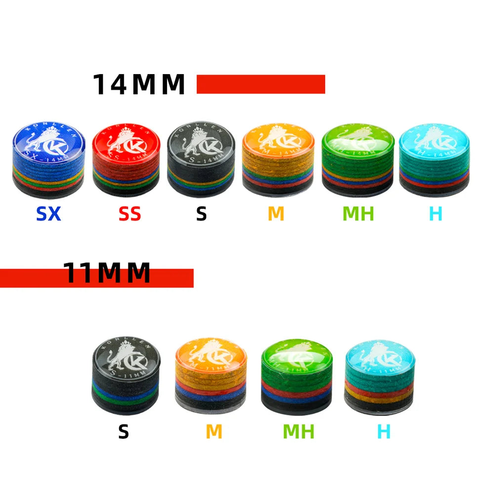 KONLLEN Cue Tips Rainbow Tips 11/14mm Multilayer Cuetips Snooker Hardness S/SS/SX/M/MH/H Pig Skin CRICAL Cue Tip Accessories