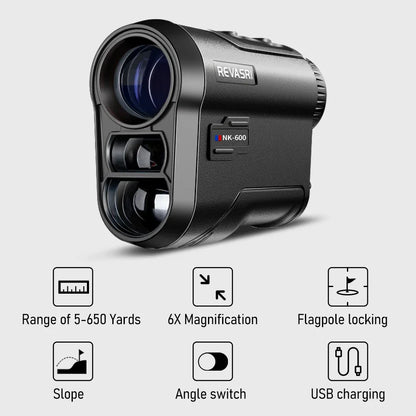 REVASKI NK-600 rangefinder with features listed on a white background