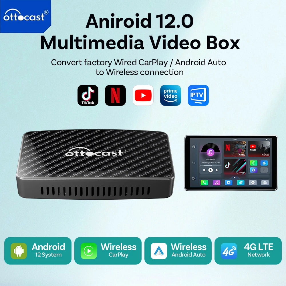 OTTOCAST Play2 Video Pro Carplay Ai Box Kabelloser Android Auto Adapter Integriertes Youtube Netflix Für VW Benz Ford 99% der Autos