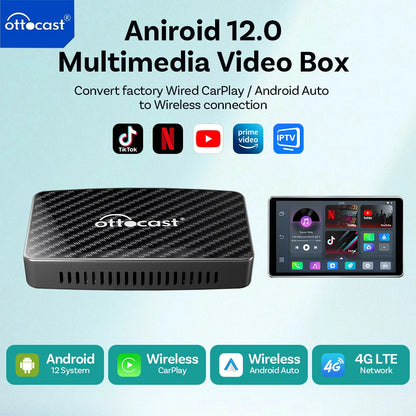 OTTOCAST Play2 Video Pro Carplay Ai Box Kabelloser Android Auto Adapter Integriertes Youtube Netflix Für VW Benz Ford 99% der Autos