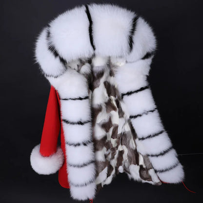 Maomaokong 2022 Winter Long Jacket Real Fur Coat Women Clothes Large Fur Collar Detachable Natural Fox Lining Parkas Leather Fur