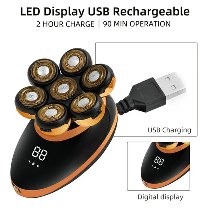 Men's 7D Floating Electric Shaver — Wet/Dry, Rechargeable, LCD Display