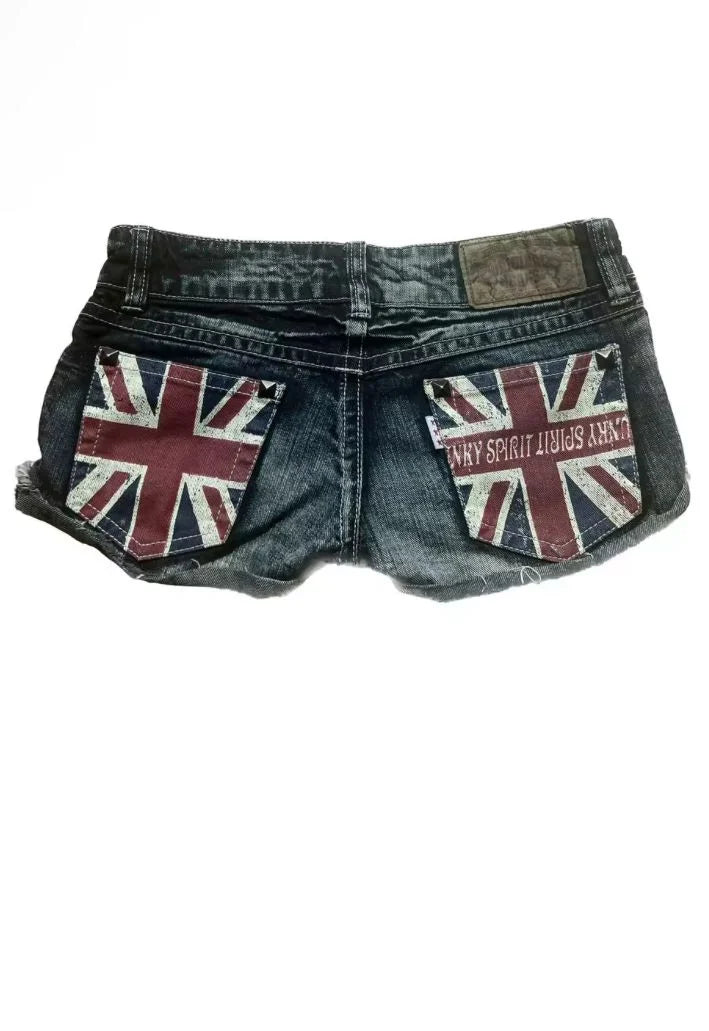 High Street Element Five Star Patch Designer Pink Denim Pants Baggy Rock Short Jeans