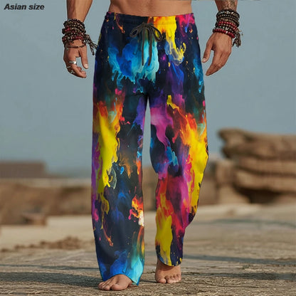2026 Herren 3D-Druck Artistic Batik-Hose Baggy Pants Freizeithose Mid Waist Urlaub Elastischer Kordelzug Frühling