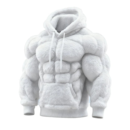 Men's Fashion Flannel Hoodie Pullover Abdominal Muscle Design Sportswear Autumn Winter Casual Long Sleeve Hooded Sweatshirt