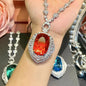 New high-end aquamarine pendant light luxury full of diamonds heavy industry design Fanta color treasure emerald pendant necklac