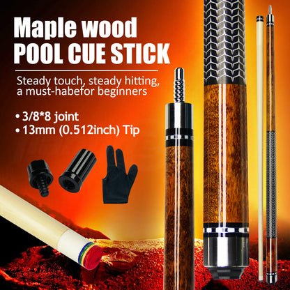 58.52in 3D Grip Hard Maple Brown Billiards Pool Cue Professional Anti Sweat and Anti Slip for Nine Balls Carom Competition Games