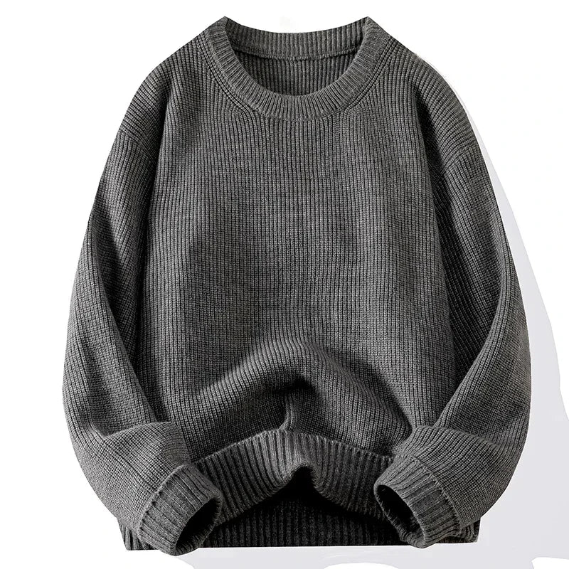Men's Crew Neck Sweater Solid Color Trend Thickened Knitwear Autumn and Winter Casual Warm Sweater Men's Long Sleeve Vest