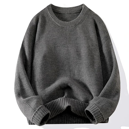 Men's Crew Neck Sweater Solid Color Trend Thickened Knitwear Autumn and Winter Casual Warm Sweater Men's Long Sleeve Vest