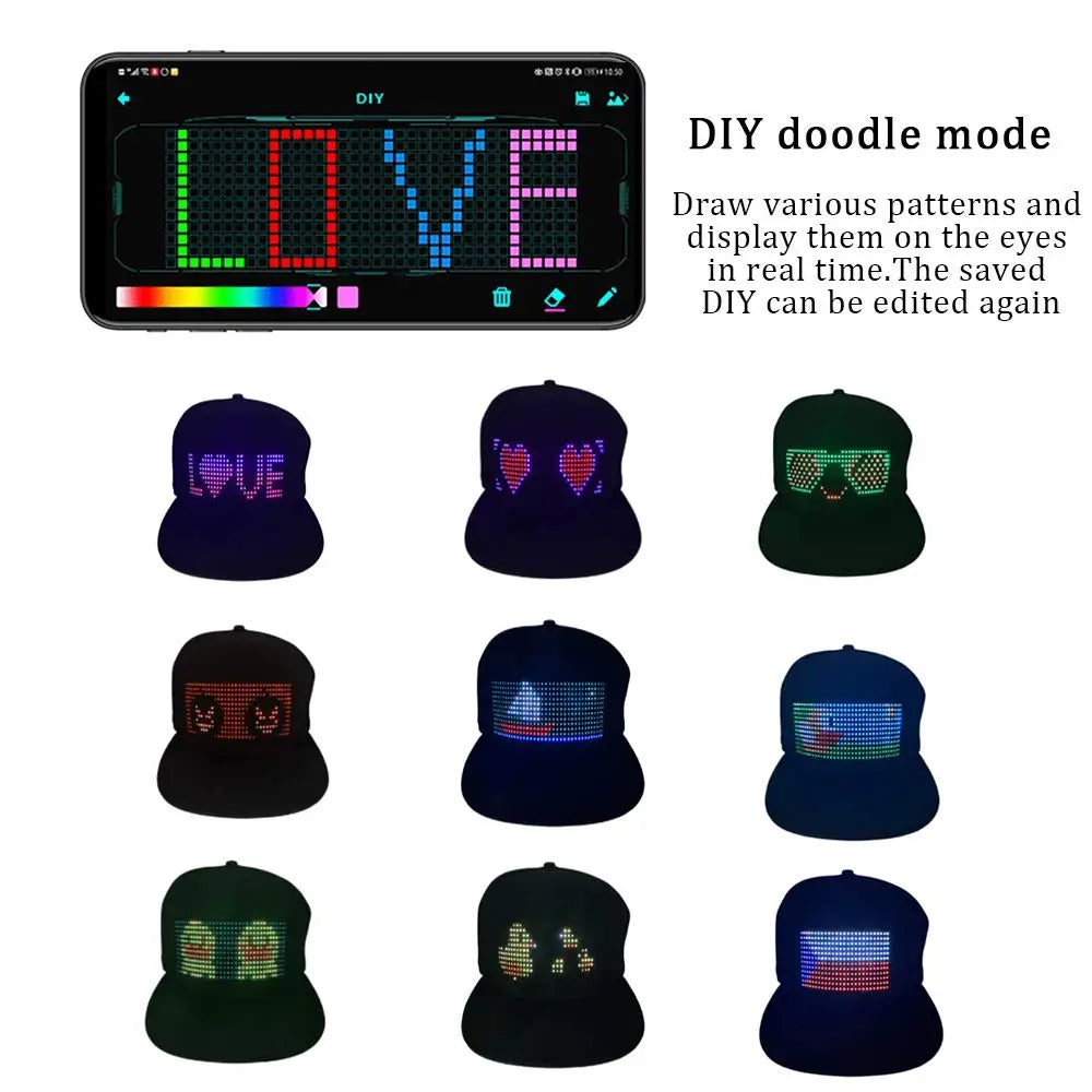 LED Cap – APP Control DIY Light Up Text Music Hat