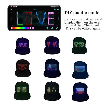 LED Cap – APP Control DIY Light Up Text Music Hat
