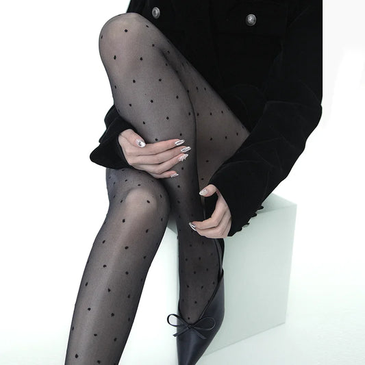 Vintage Dot Sheer Tights High Waist Nylon Pantyhose