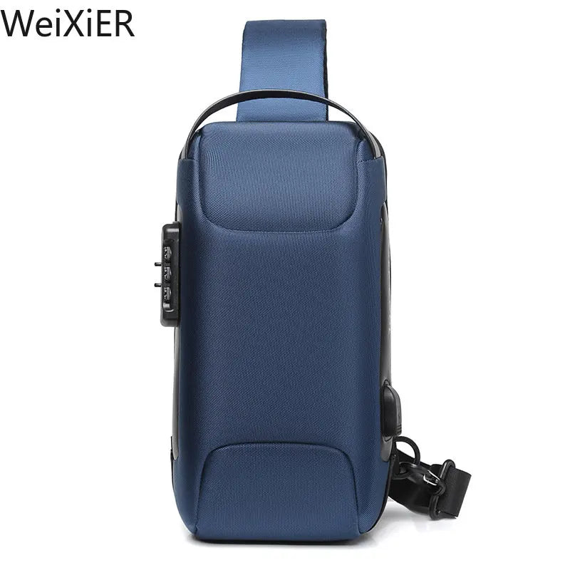 Carbon Fiber Anti-Theft USB Crossbody Bag – Waterproof Sling Chest Pack