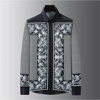 Luxury men's long-sleeved shirt printed shirt fashionable casual popular mid-century retro plus size men's clothing XS-6XL