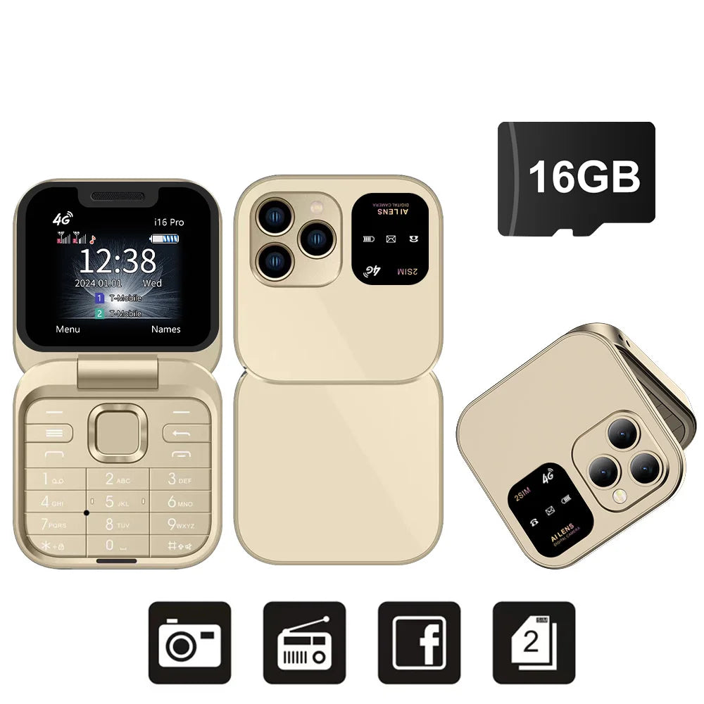 Mini Flip Phone 4G LTE – SERVO i16 Pro Dual SIM