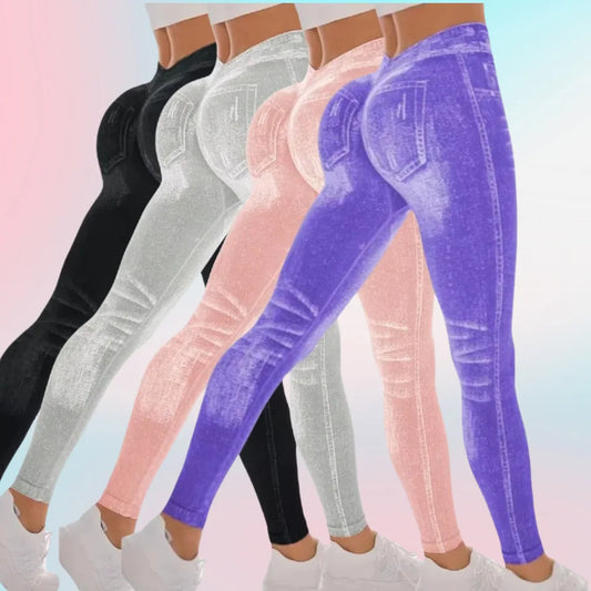 Colorful leggings displayed on a gradient background