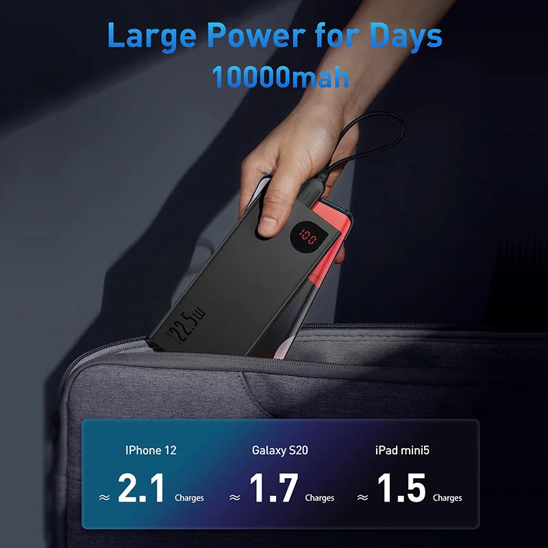 Baseus Powerbank 10000mAh mit 22,5W PD Schnellladung Powerbank Tragbares Akkuladegerät für iPhone 16 15 14 13 Pro Max Xiaomi
