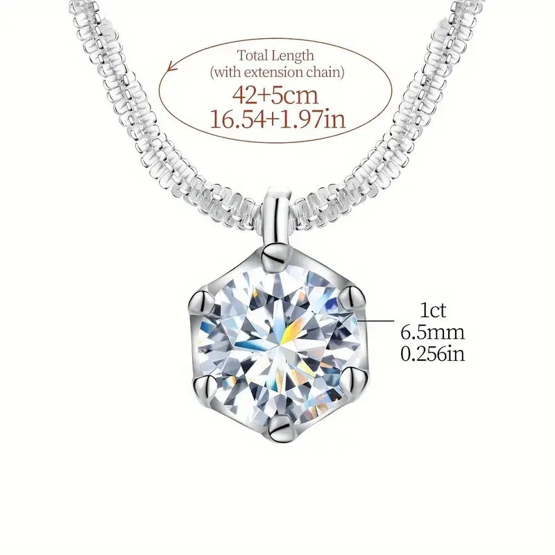 Silver necklace with a large diamond pendant on a white background