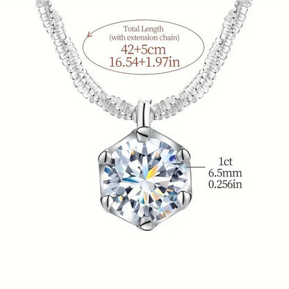 Silver necklace with a large diamond pendant on a white background