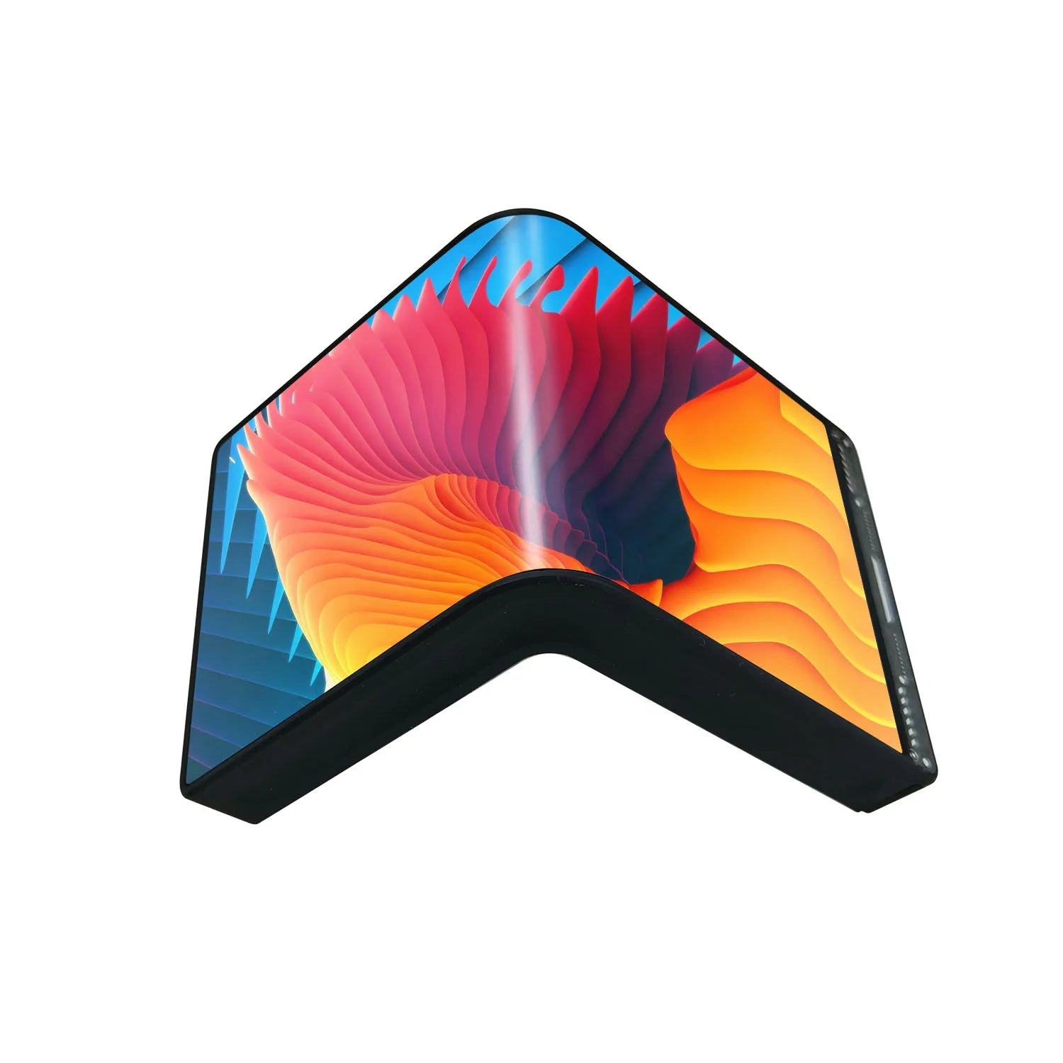 Foldable smartphone with colorful display on a white background