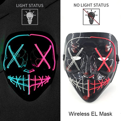 Drahtlose Neon-LED-Reinigungsmaske, im Dunkeln leuchtende Cosplay-Horrormaske, Halloween-Maskerade-Partymasken, leuchtende, lustige Verkleidung