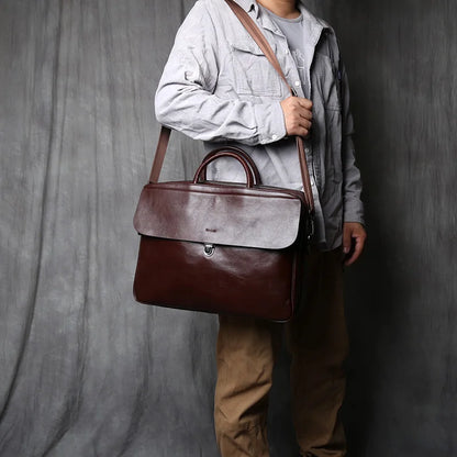 Echtes Leder Herren Aktentasche Vintage Natur Rindsleder Handtasche Große Kapazität Umhängetasche Lässige Mode Computertasche