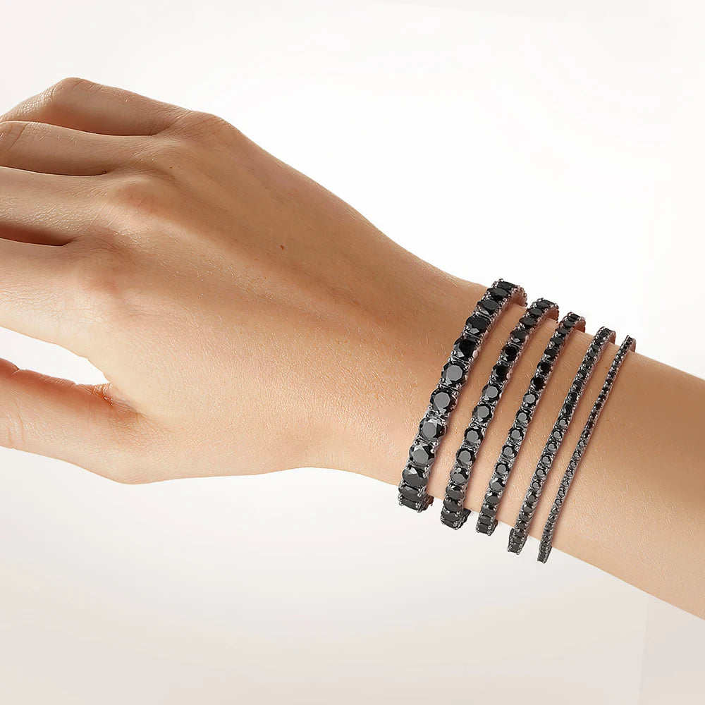 Serenity 2mm 3mm 5mm Black Moissanite Tennis Bracelet For Women Man Gift S925 Sterling Silver Sparkling Lab Diamond Hand Chain