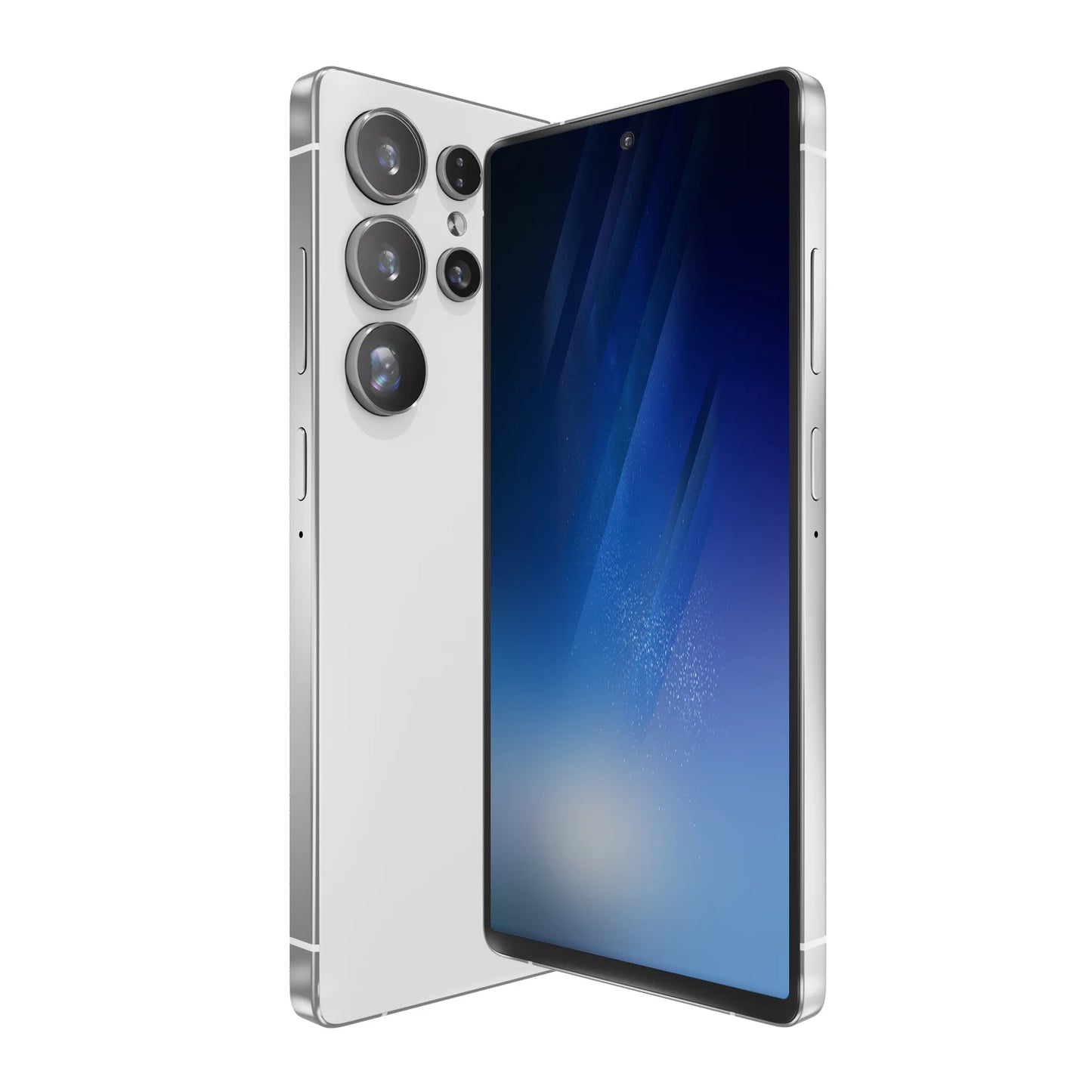 Smartphone with a reflective screen on a white background