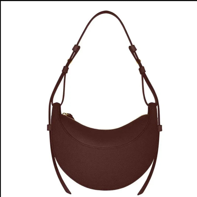 2025 French fashion genuine leather women's shoulder bag, crescent bag, niche design zipper closure shoulder crossbody bag