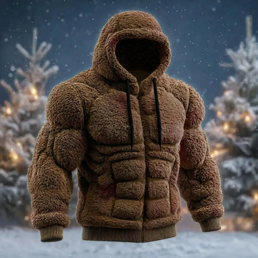 Men's Casual Sports Hoodie Fleece Lined Chest Muscle Print Long Sleeve Loose Fit Polyester Fiber Digital Print Hooded Sweatshirt