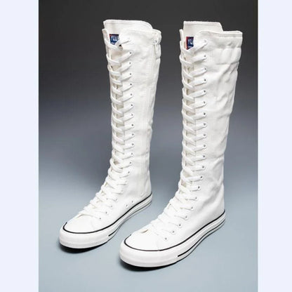 Casual Canvas Shoes Women's Flat Heel Dance Streetwear Zipper High Top Anti-slip Rubber Sole Pure Color Fashionable Adult Foo...