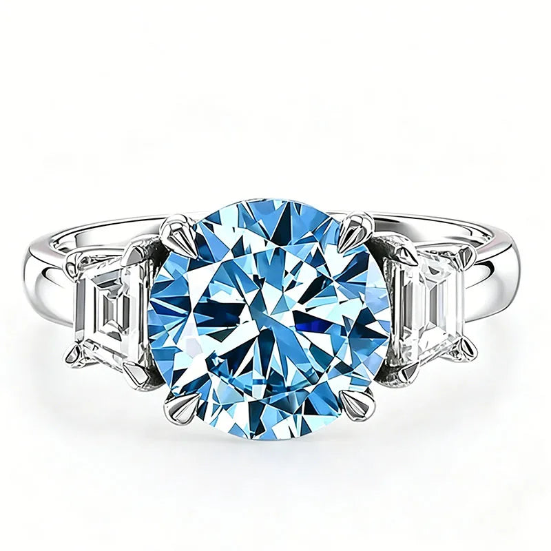 14K White Gold 3CT Round Cut Blue Lab Grown Diamond Ring IGI Certified Elegant Luxury Diamond Band Fine Jewelry