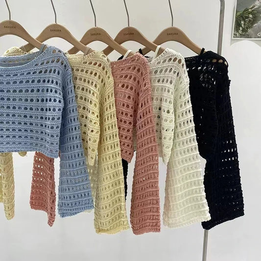 Women's Crochet Knit Cover Up  Beach Crop Top