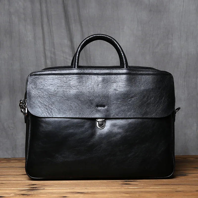 Echtes Leder Herren Aktentasche Vintage Natur Rindsleder Handtasche Große Kapazität Umhängetasche Lässige Mode Computertasche