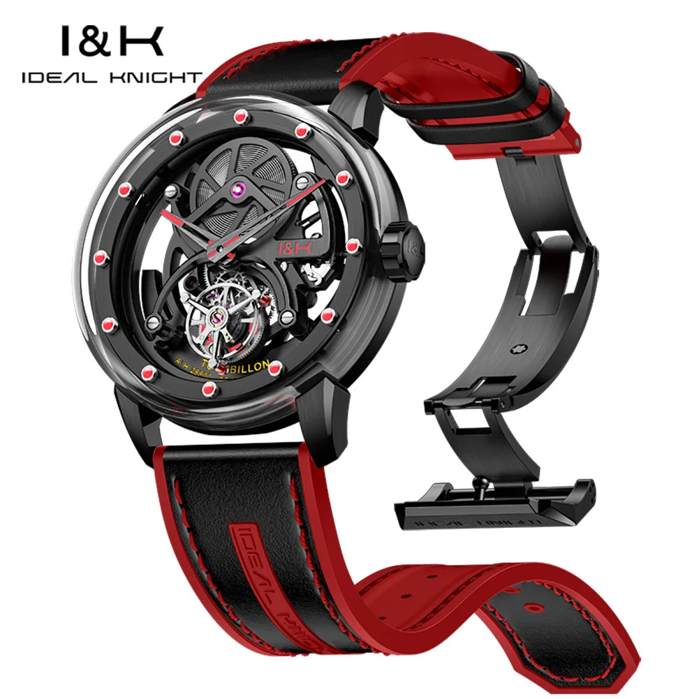 IDEAL KNIGHT Watches Brand Advanced Tourbillon Skeleton Automatic Mechanical Watch Waterproof Luminous