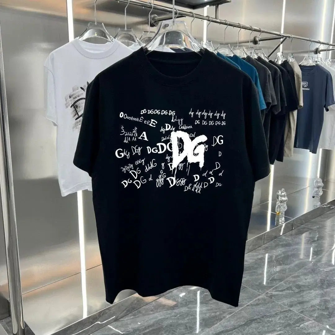 2025 Sommer Neu Herren T-Shirt mit Buchstaben-Print, Trendmarke, reine Baumwolle, Rundhals, Kurzarm Herren Kurzarm