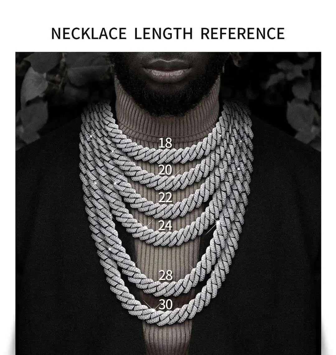 Popular Iced out Rapper Hiphop Chian 14mm 18k Gold Plated 925 Silver Moissanite Cuban link Men Chain