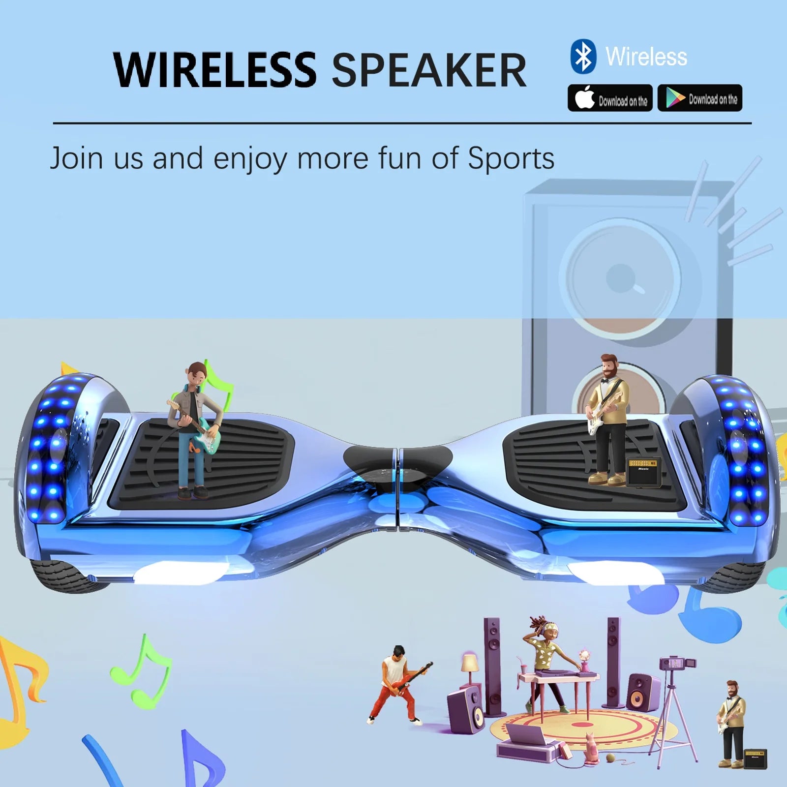 Wireless speaker with Bluetooth connectivity on a light blue background