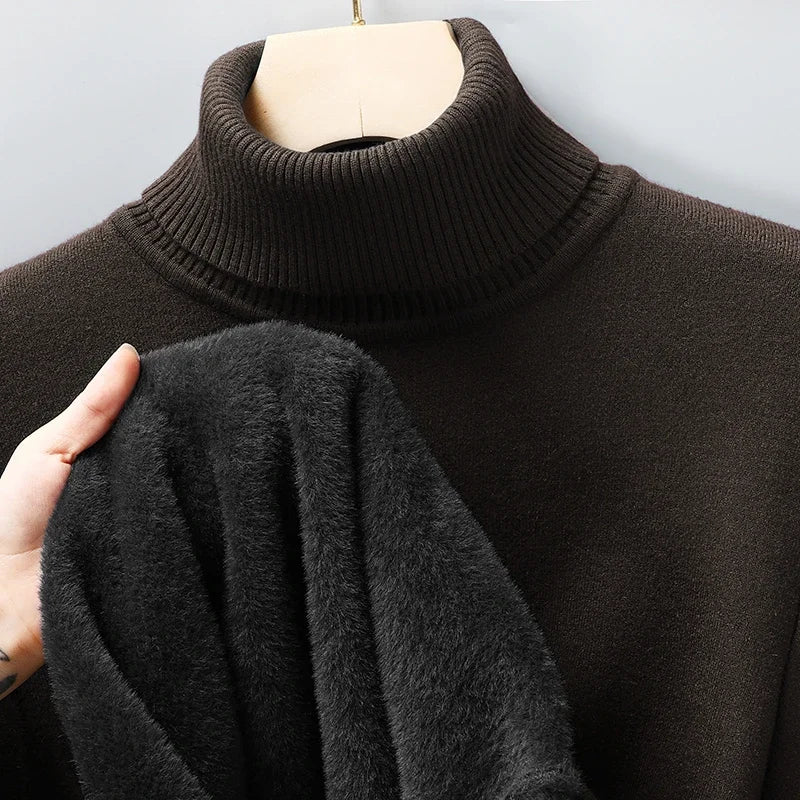 Sweatwear Mens Anti-pilling High Quality Knitted Turtleneck Sweater Slim Fit Long Sleeve Pullover Solid Color Trend Men Clothing