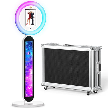 Portable iPad Photo Booth Stand with RGB Fill Light for Wedding Birthday Party Events Selfie Booth Kit for Tablet Flight Case