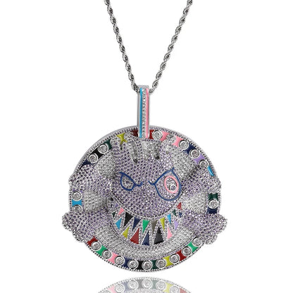 Hip Hop 5A+ CZ Stein gepflastert Bling Iced Out Cartoon-Charaktere Anhänger Halskette Großer runder Charm für Männer Rapper Schmuck