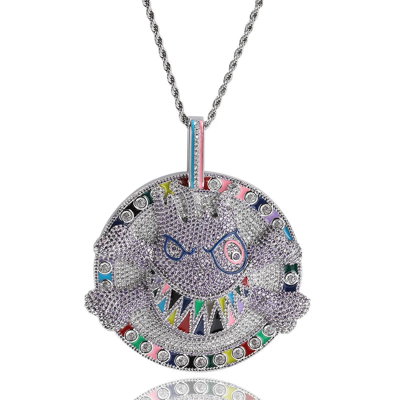 Hip Hop 5A+ CZ Stein gepflastert Bling Iced Out Cartoon-Charaktere Anhänger Halskette Großer runder Charm für Männer Rapper Schmuck